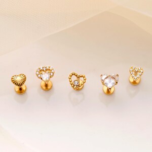 Ensemble de boucles d'oreilles Hesrt 16G/18G • Boucles d'oreilles chérie à dos plat • Clous de tragus conque hélicoïdale • Anneau de nez • Cartilage • Parure de bijoux • Cadeau pour elle