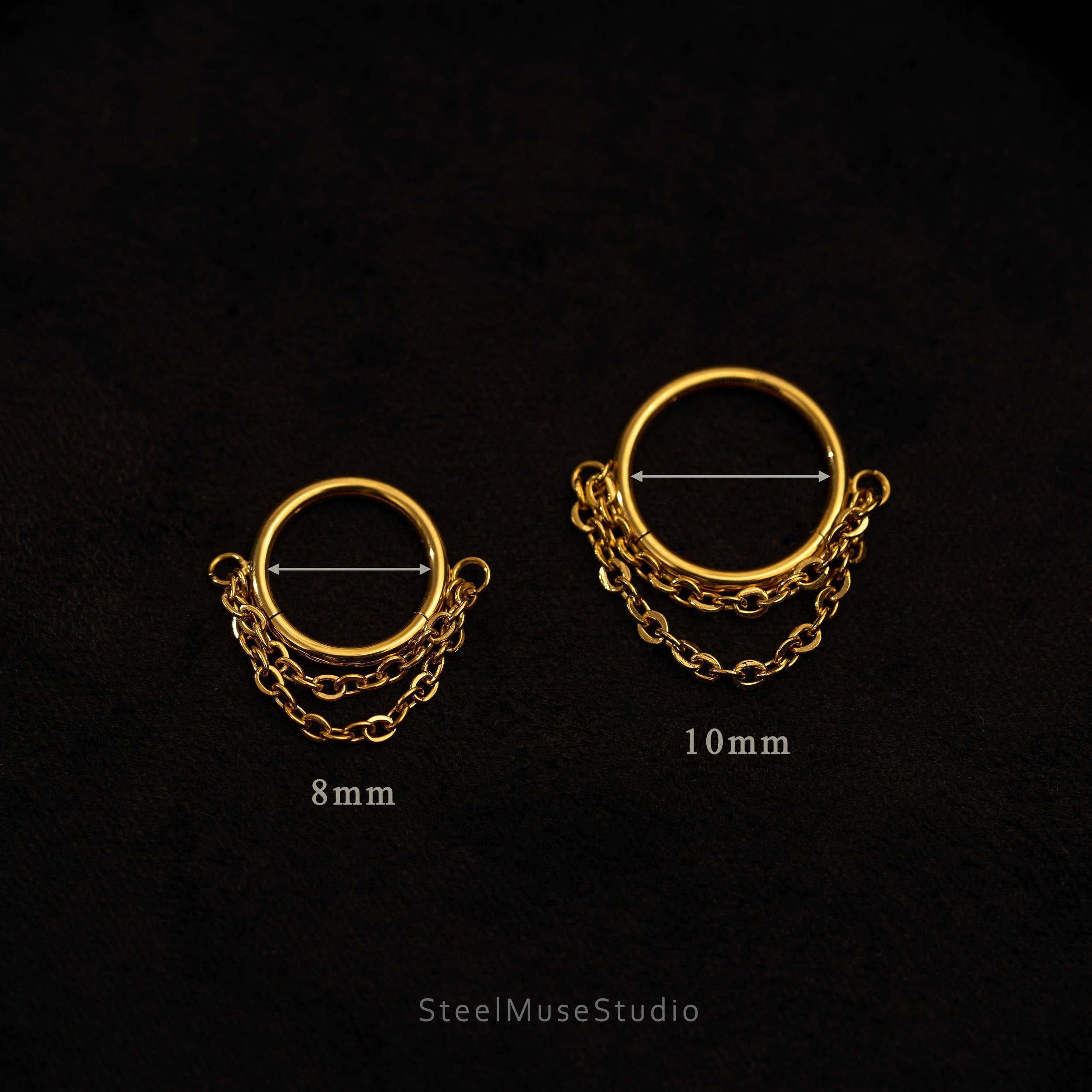 16G Titanium Single Chain Clicker Hoops • Huggie Earrings • Cartilage Hoop • Nose Ring • Hinged Segment • Helix Conch Septum Jewelry • Gift