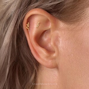 16G Tiny Snake Cartilage Studs Earring • Flat Back Earring • Tragus Stud • Helix Conch Stud • Cartilage Stud • Nose Stud •  Gift For Her