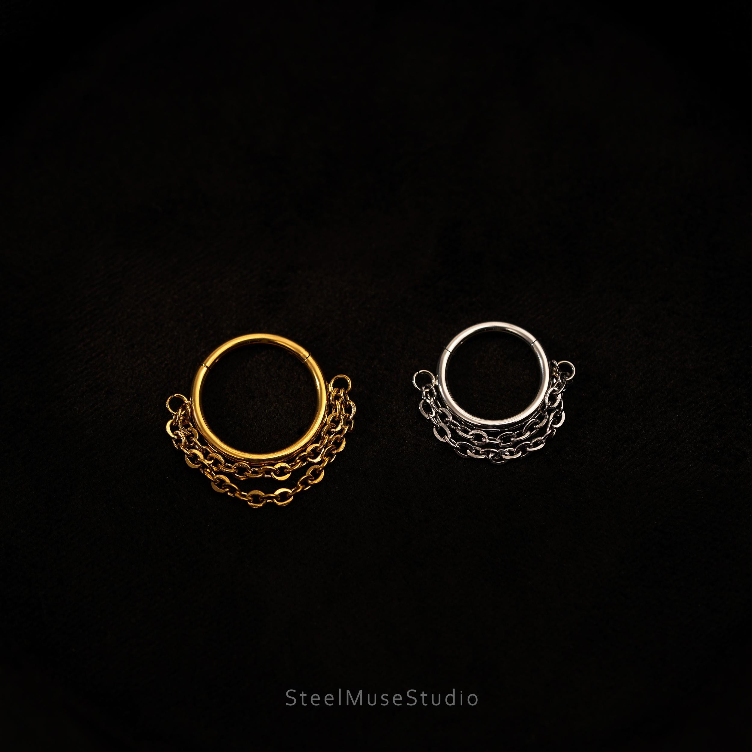 16G Titanium Single Chain Clicker Hoops • Huggie Earrings • Cartilage Hoop • Nose Ring • Hinged Segment • Helix Conch Septum Jewelry • Gift