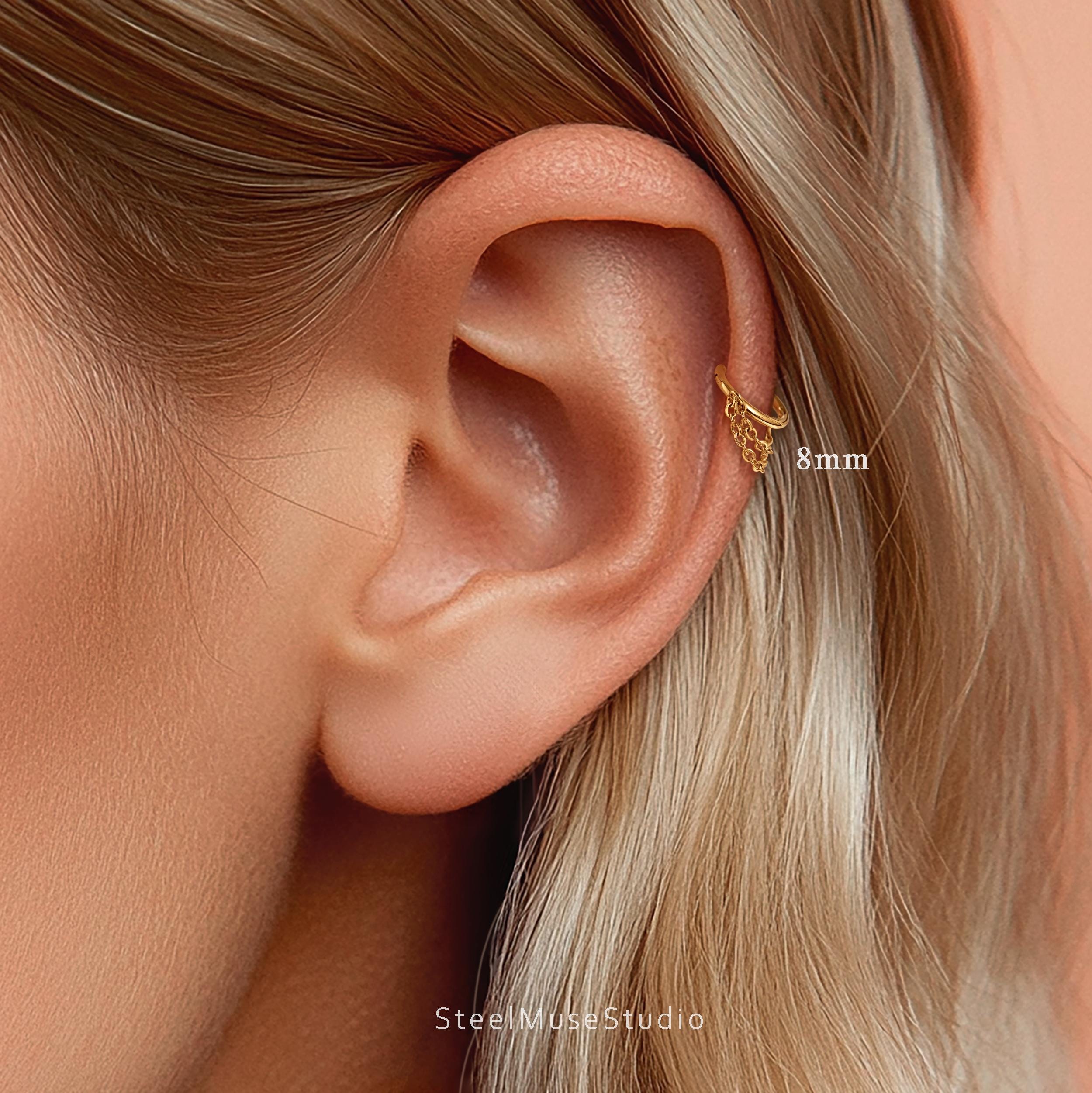 16G Titanium Single Chain Clicker Hoops • Huggie Earrings • Cartilage Hoop • Nose Ring • Hinged Segment • Helix Conch Septum Jewelry • Gift