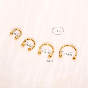 16G Titanium Steel Horseshoe Barbell Hoops • Huggie Earrings • Cartilage Hoop • Nose Horseshoe • Helix Septum Jewelry • Septum Horseshoe