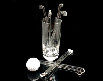 Golf Club Glass Drink & Coffee Stir Sticks Swizzle Sticks Blown Glass  Beautiful Functional by J Hills Glass Art (Set of 4)