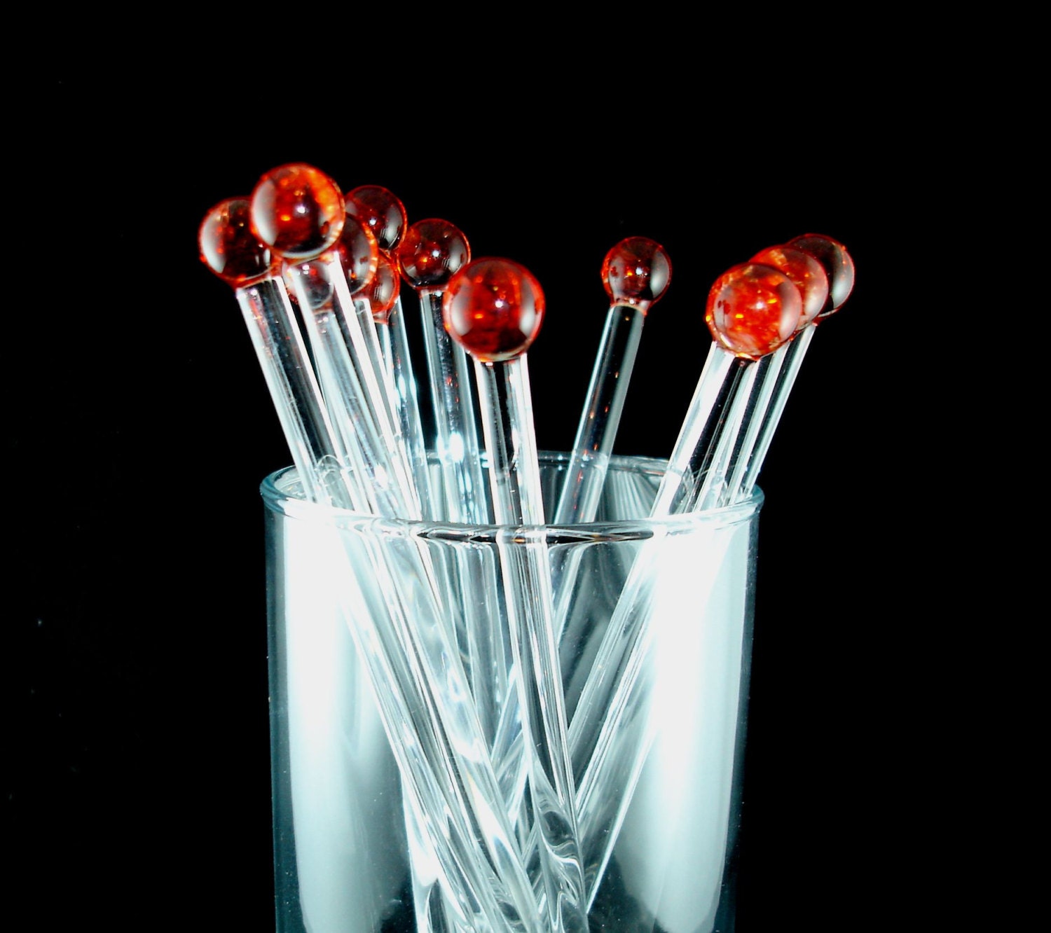 Glass Swizzle Sticks Red Stir Sticks Handmade Blown Etsy