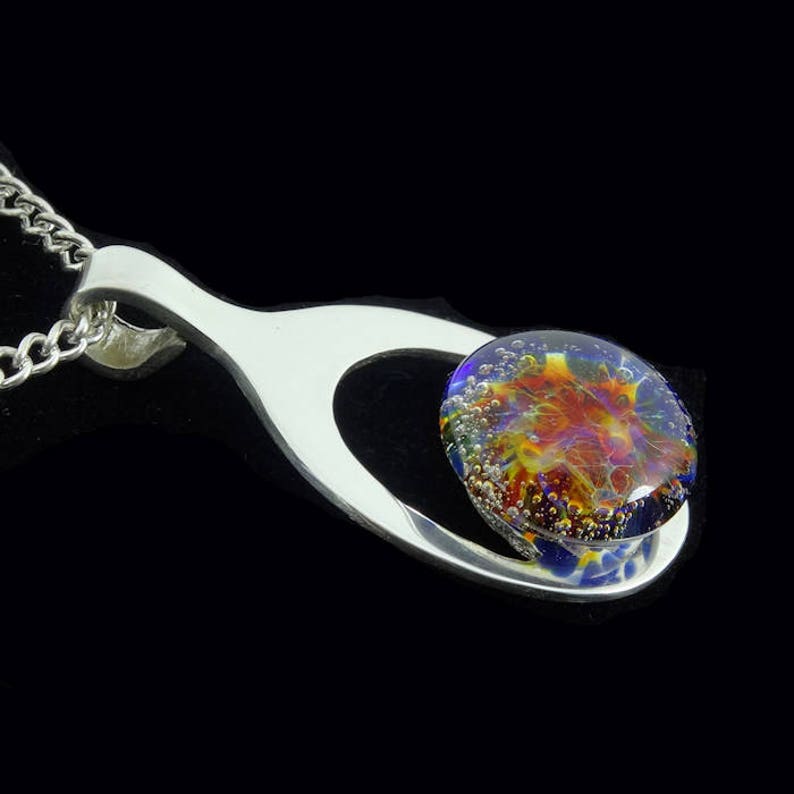 Hand Blown Glass Necklace Cremation Pendant Memorial Necklace Sterling Silver Boro Lampwork Pet Ashes