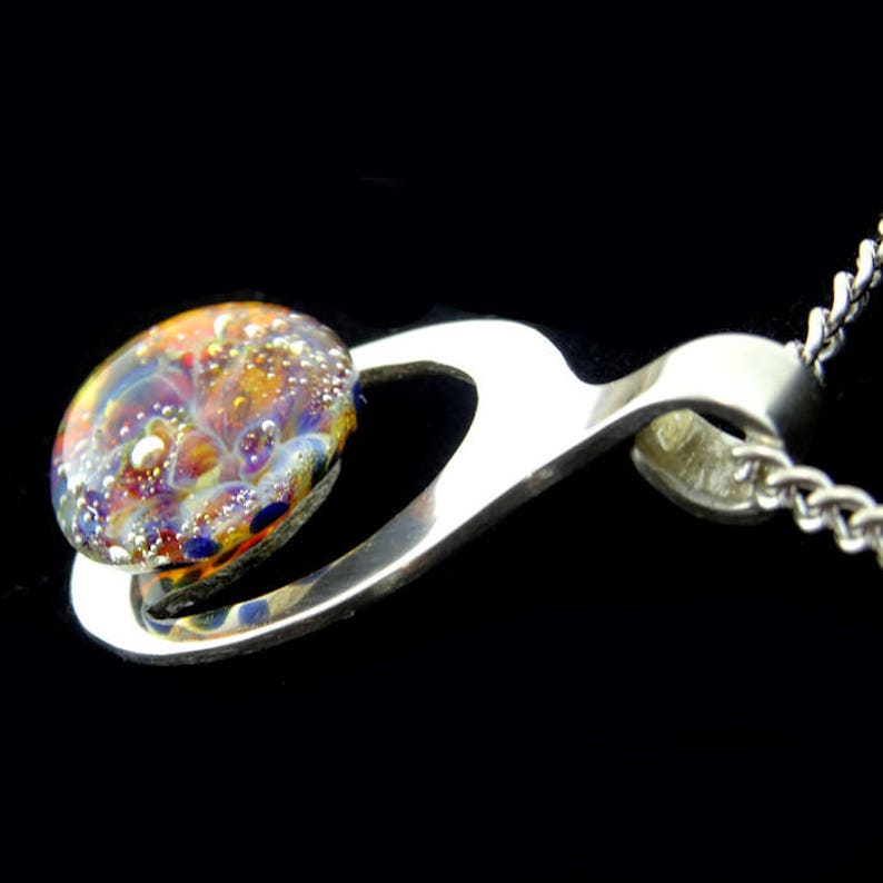 Hand Blown Glass Necklace Cremation Pendant Memorial Necklace Sterling Silver Boro Lampwork Pet Ashes