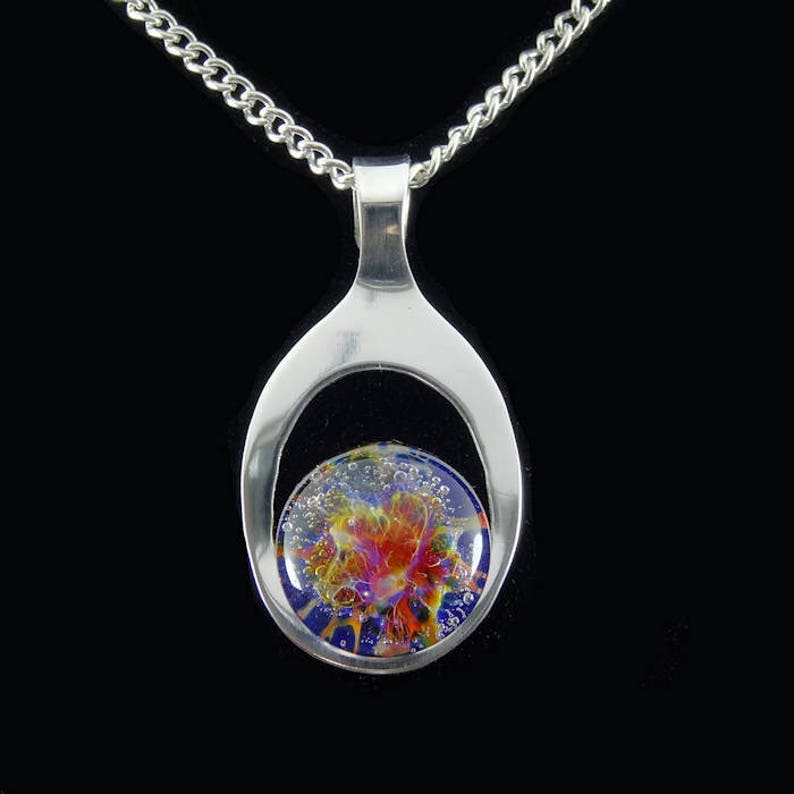 Hand Blown Glass Necklace Cremation Pendant Memorial Necklace Sterling Silver Boro Lampwork Pet Ashes