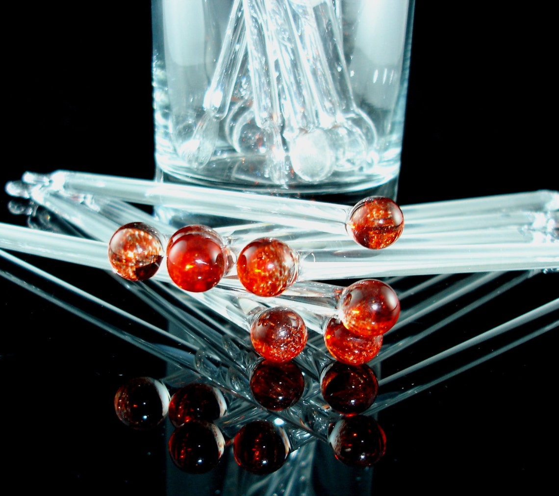 Glass Swizzle Sticks Red Stir Sticks Handmade Blown Etsy