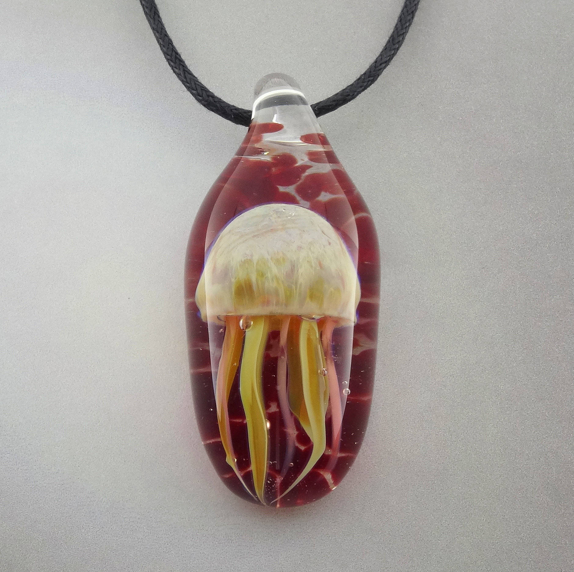 Glass Jellyfish Pendant Blown Glass Jellyfish Necklace Red Etsy