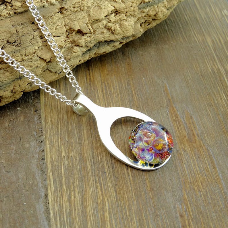 Hand Blown Glass Necklace Cremation Pendant Memorial Necklace Sterling Silver Boro Lampwork Pet Ashes