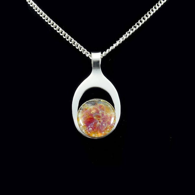 Hand Blown Glass Necklace Cremation Pendant Memorial Necklace Sterling Silver Boro Lampwork Pet Ashes