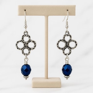 Handmade Silver Dangle Earrings with Blue Crystal Beads – Boho Drop Earrings – Artisan Jewelry for Women –