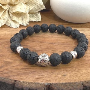 Masculine Black Lava Stone Bracelet- Volcanic Rock Jewelry For Him- Handcrafted Black Lava Bracelet- Elegant And Unique Design- Unique Beads