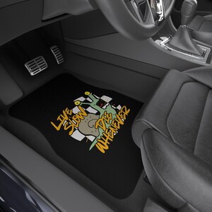 Live Slow Die Whenever Car Mats | Fun Cartoon Floor Mats, Unique Car Accessories, Auto Decor, Gift for Road Trip Lovers, Funny Gifts