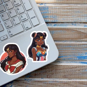 Adesivos de vinil Kiss-Cut inspirados em Sailor Moon, adesivo de empoderamento de mulheres negras, presentes para ela, decalque para laptop, adesivo à prova d'água, anime, mangá