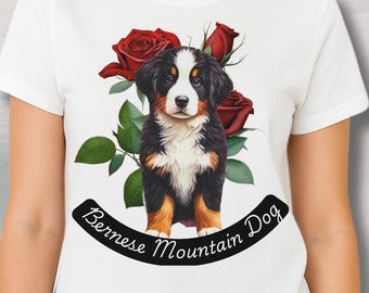 Maglietta per mamma di cane da montagna bernese, maglietta con rose floreali, regalo per amante dei cani, maglietta unisex per proprietari di animali, maglietta in cotone pesante