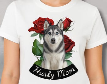 Camiseta unisex de algodón grueso para mamá husky, regalo para amantes de los perros, camiseta para mamá de mascota, ropa informal, ropa para amantes de los animales, regalo para dueños de perros