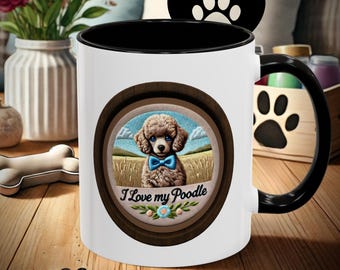 Poodle Coffee Mug, Blue Bow, Dog Mom Gift
