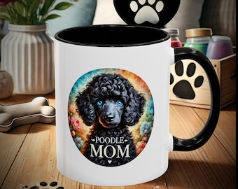 Schwarzer Pudel Mama Kaffeebecher, Blumenhundeliebhaber Geschenk
