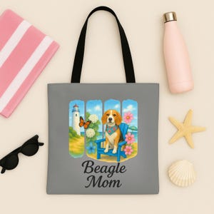 Beagle Mom Tote Bag Beach Bag for Dog Lovers Cute Beagle Art Reusable Travel Tote Pet Mom Gift Bag