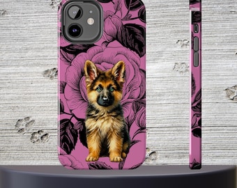 Süßer Schäferhund Welpe Handyhülle für iPhone oder iPhone Hundeliebhaber Geschenk Tough Floral Android Dog Mom Cover Schutz Haustier Kunst Handyzubehör
