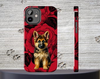 Deutscher Schäferhund Welpe Handyhülle für iPhone Android Hund Mama Geschenk Floral Süß Robust Haustier Liebhaber Handy Hülle Stoßfeste Schutzhülle