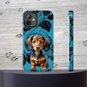 Dachshund Puppy Phone Case for iPhone or Android Cute Wiener Dog Gift Protective Floral Dog Mom Case Sausage Dog Lover Accessories