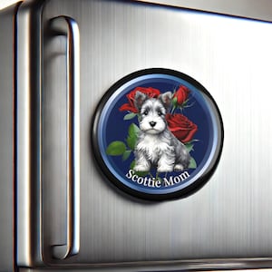 Scottish Terrier Magnet – Round Fridge Magnet Gift for Dog Lovers | Scottie Dog Kitchen Decor | Cute Scottish Terrier Art
