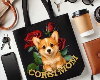 Torba Corgi Tote - prezent dla mamy Corgi, torba dla mamy psa, torba płócienna dla miłośników Corgi, słodki prezent dla miłośnika zwierząt, spersonalizowana torba Corgi Art