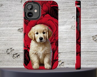 Golden Retriever Dog Phone Case for iPhone or Android Floral Tough Cover Pet Lover Gift Shockproof Puppy Case