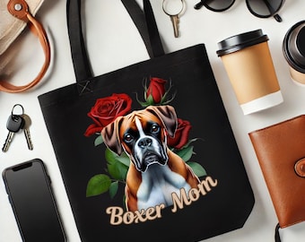 Bolsa de regalo para mamá bóxer, bolsa floral para amantes de los perros, bolsa reutilizable para mujer, idea de regalo para dueños de bóxer, linda bolsa para mascotas