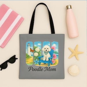 Poodle Mom Tote Bag, Cute Dog Lover Bag, Gift for Pet Moms, Unique Canvas Purse, Stylish Animal Print Shoulder Bag