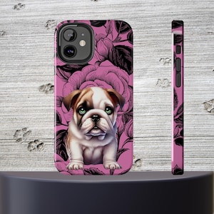 Pink English Bulldog Phone Case, Floral Design iPhone and Android Case, Dog Lover Gift, Protective Bulldog Accessory for Pet Parents