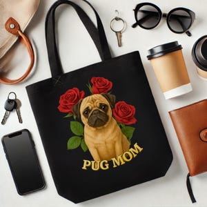 Pug Mom Tote Bag, Cute Dog Lover Gift, Funny Pet Owner Shoulder Bag, Personalized Canvas Handbag, Dog Mom Gift, Custom Dog Tote, Unique Pet