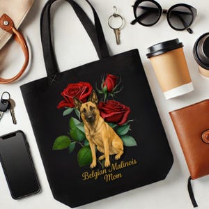 Belgische Malinois Mom Einkaufstasche, Hunde-Liebhaber-Geschenk, Floral Haustier-Tasche, Hundemama-Accessoire, stilvolle Hundelterntasche