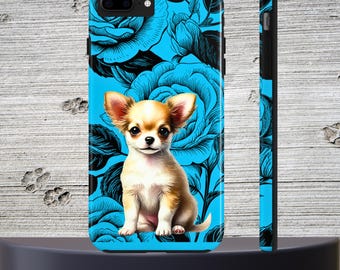 Funda resistente con diseño floral de chihuahua para iPhone y Android, un bonito regalo para amantes de las mascotas, funda protectora brillante para mamás de perros.