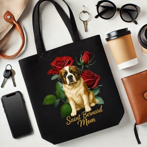 Saint Bernard Mom Tote Bag - Dog Lover Gift, Pet Tote, Floral Design, Mother&#39;s Day Gift, Animal Lover Bag, Dog Parent Accessories