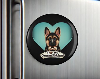 Aimant berger allemand - Magnet rond, décoration de réfrigérateur pour amoureux des chiens, cadeau pour animal de compagnie, décoration de cuisine chiot mignon, réfrigérateur