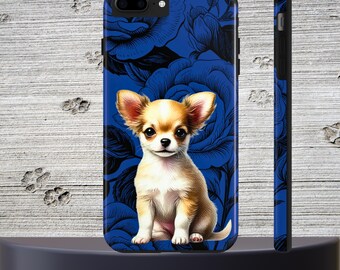 Funda resistente para teléfono con estampado floral de Chihuahua, funda adorable para teléfono con diseño de mascota, regalo para amantes de los perros, protector de teléfono personalizado, funda única con diseño de perro, para iPhone o Android.