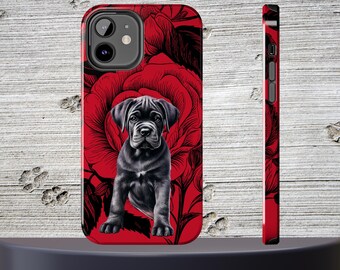 Rode telefoonhoes met Cane Corso-print, stevig en beschermend, ideaal cadeau voor hondenmoeders (iPhone en Android), schokbestendige hoes voor grote hondenrassen.
