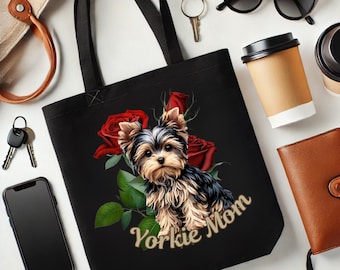 Borsa regalo per mamma di Yorkshire Terrier, graziosa borsa floreale per amanti dei cani, borsa riutilizzabile per Yorkshire Terrier, idea regalo per proprietari di Yorkshire Terrier, borsa per tutti i giorni.