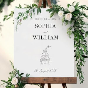 Welcome Wedding Sign, Whimsical welcome to our wedding, Champagne tower wedding, Editable wedding sign, Minimalist and whimsical theme