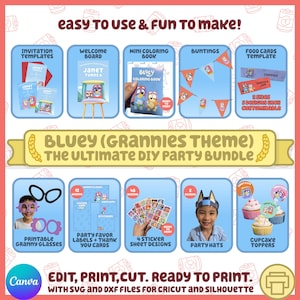 Bluey Granny Party Bundle: Invitations, Decorations, Stickers (Digital Download)