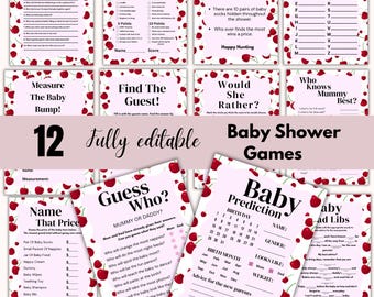 Cherry Baby Shower Games, Editable Template (Digital Download)