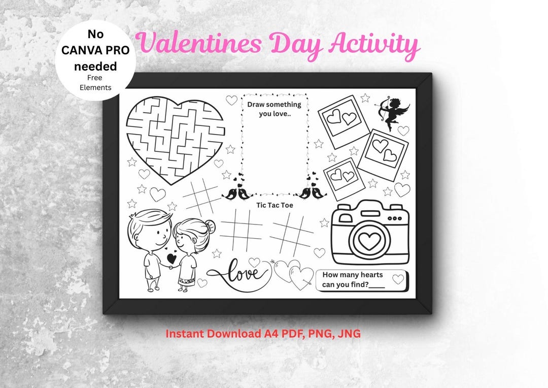 Valentines Day Activity Placemat, Love Coloring Placemat Printable ...