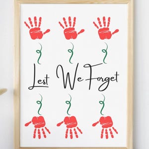 Anzac Day Handprint Craft, Poppy Flower Handprint Template, School Classroom Activity Printable, Lest We Forget Poster, Instant Download DIY