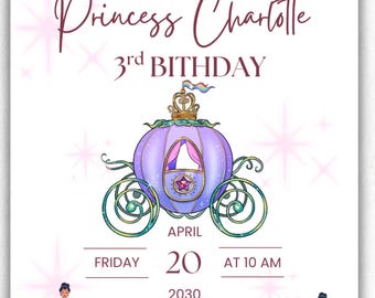 Invito di compleanno modificabile per principesse, invito per festa di principesse, modello per festa di principesse 5 x 7 pollici, modello di invito digitale modificabile Canva