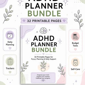 ADHD Planner Bundle Printable, ADHD Life Planner, Executive Function Planner, Brain Dump, Habit Tracker, Budget Planner, Digital Download