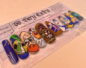 Dexter's Lab Press On Nails: Handpainted Glow in the Dark Cartoon Nails