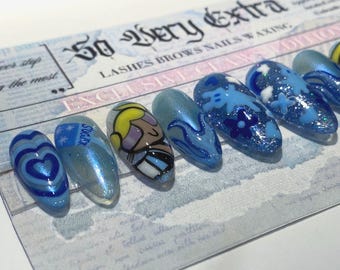 Bubbles Powerpuff Girl Press On Nails: Handpainted 90s Nostalgia